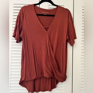 American Eagle Outfitters Rust Short Sleeve Wrap Top